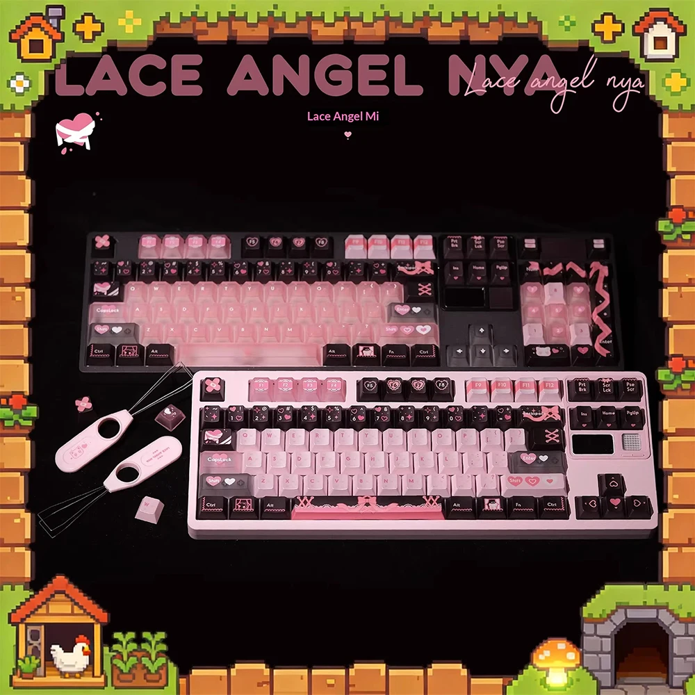 PBTfans Leisi Angel Mi PC Keycaps PBT Pearlescent Texture Keyboard Keycaps Pink Skin Fog Is Customized For PC Accessories Gifts