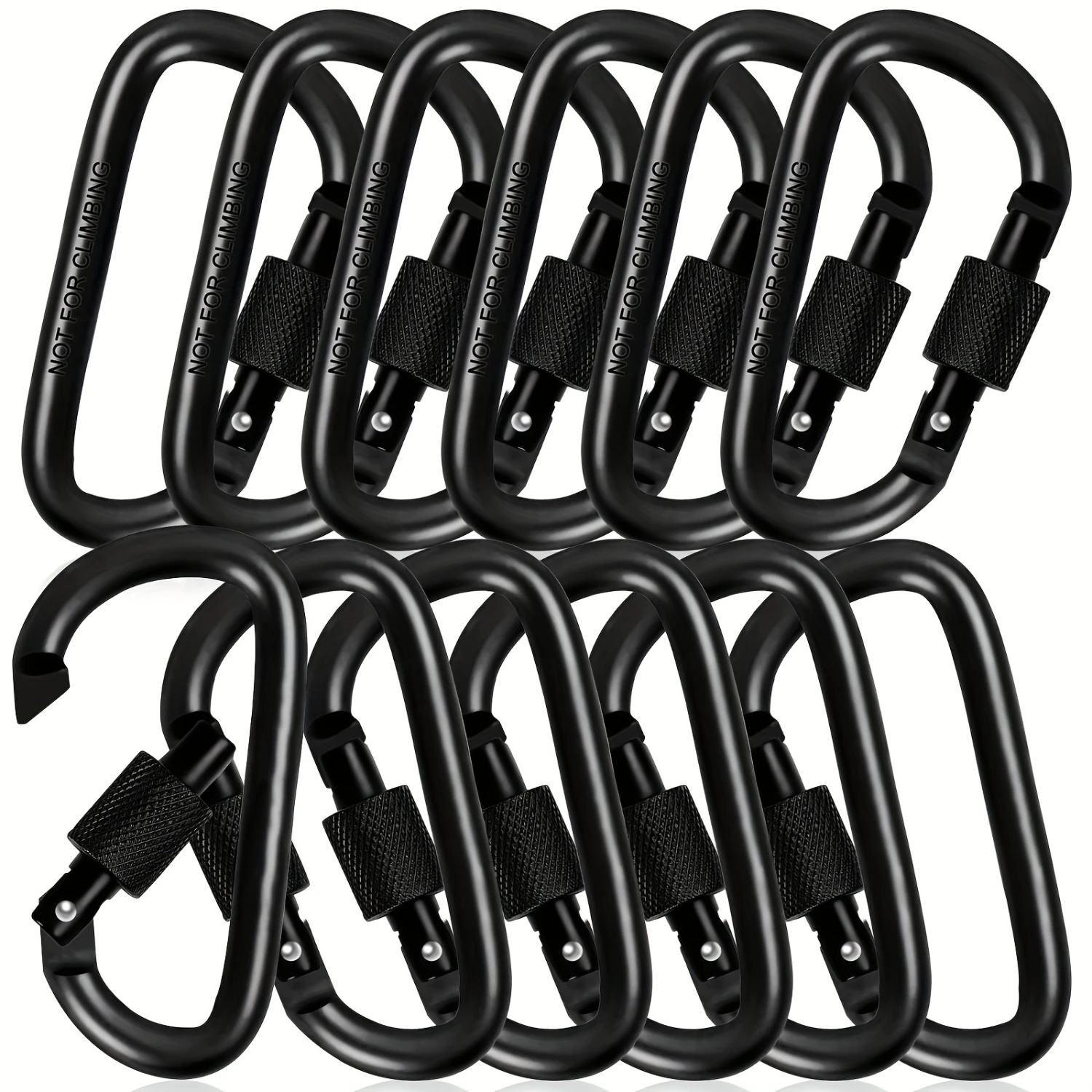 

12pcs D-Shaped Spring Hook, Carabiners, Clips With Screw Gate, Black Aluminum Alloy Buckles For Outdoor Climbing, Camping, Hikin