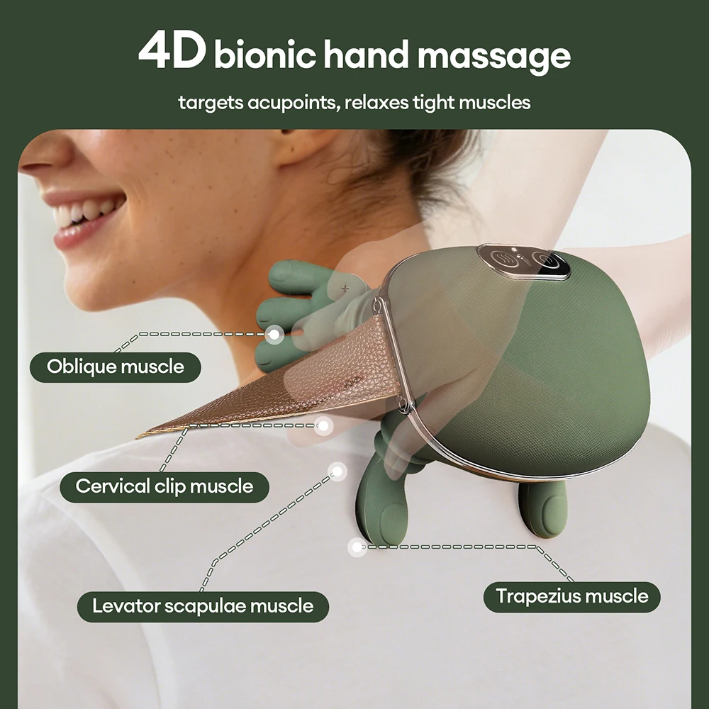 Masseur de cou et de main bionique 4D, massage shiatsu des tissus profonds, masseur sans fil pour les épaules, le dos, la taille et les mollets, pour le bureau, la maison, les voyages, cadeau