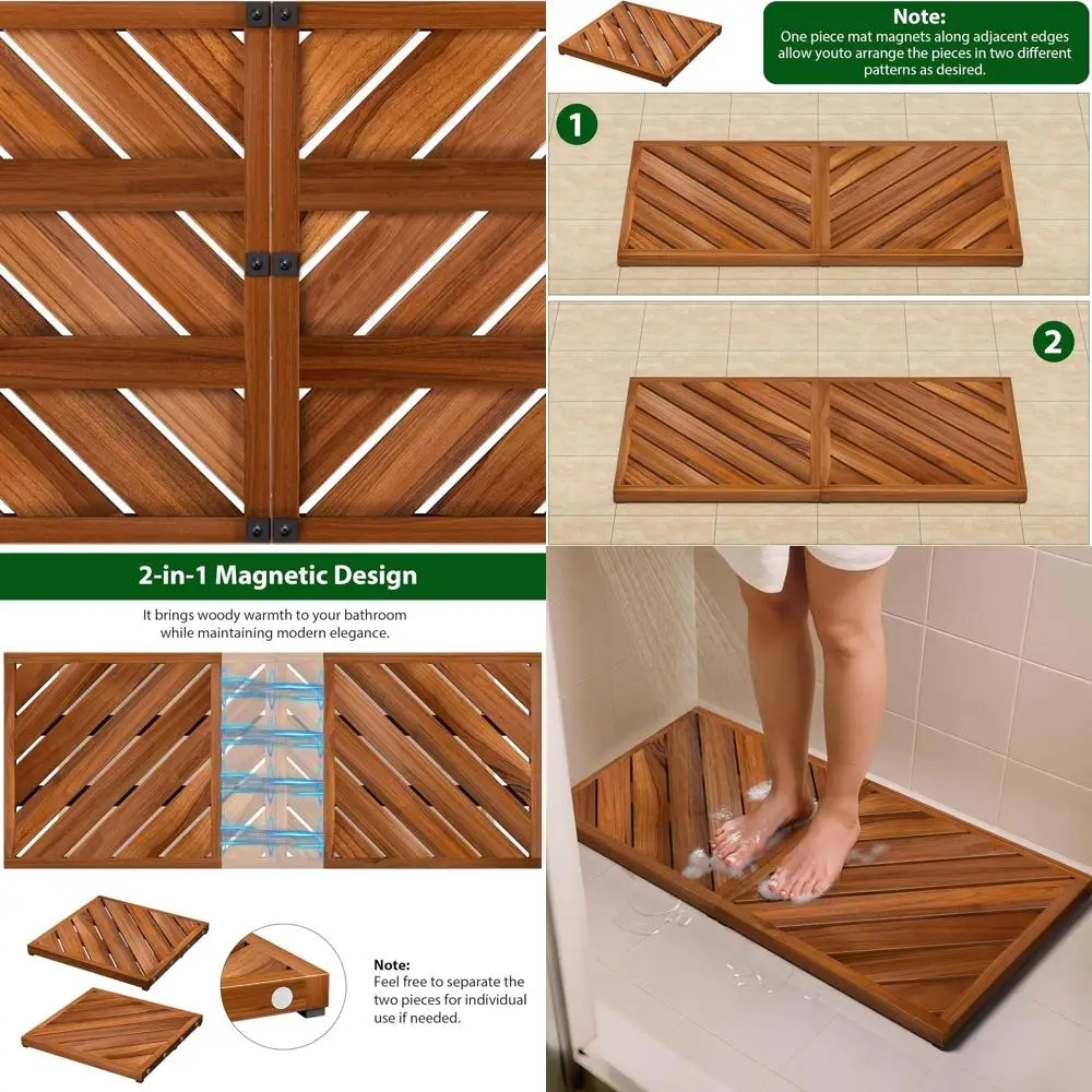 

Luxury Teak Shower Mat - 33x16.5 Anti-Slip Square Bath Mat for Indoor/Outdoor Use