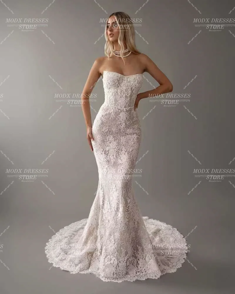 ชุดแต่งงานทรงเมอร์เมดแบบทรัมเป็ต สายเดี่ยว ผ้าลูกไม้ประณีต ประดับด้วยลูกปัด ยาวกรอมพื้น  สามารถสั่งตัดได้  ชุดเจ้าสาว  ชุดแต่งงาน  ชุดวิวาห์