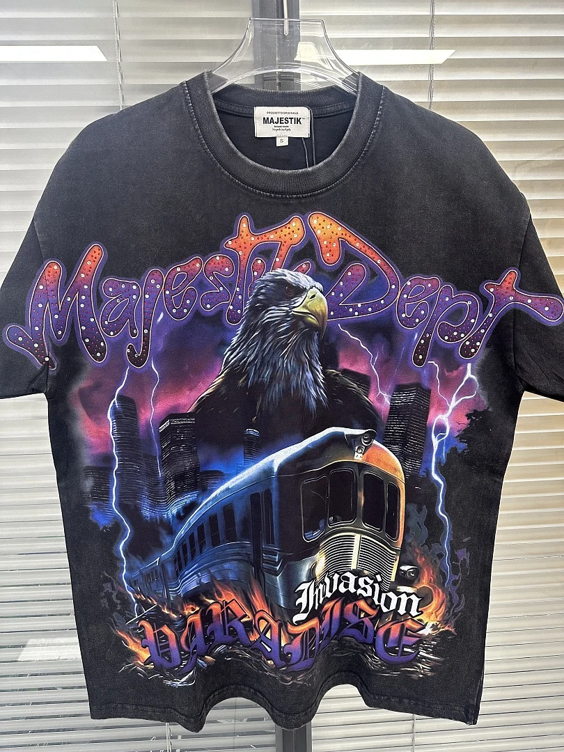 2026 Top Quality MAJESTIK Eagle Train High-definition Digital Printing Women Men T shirts Hiphop Oversized Men Cotton T shirt