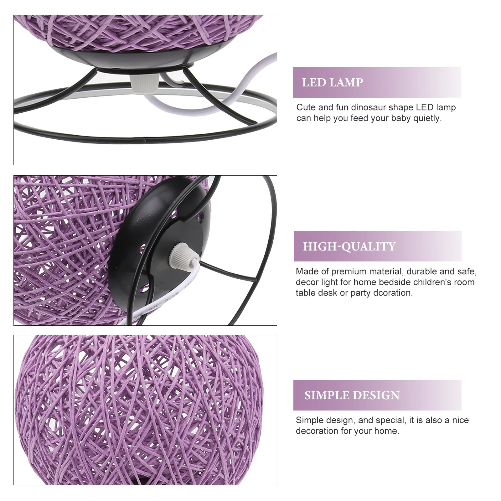 Creative Night Shaped Purple 15Cm Iron Rack Decorative Lamp for Kids Room Bedroom Desk Simple Home Bedside Night Lamp