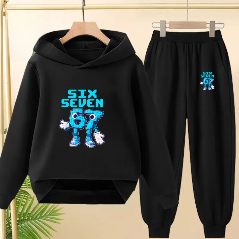 

Children Boy Girl 3-12Age 2 Piece Set Digit 67 Print Hoodie+Trousers Pullover Hooded Autumn Winter Outdoor Leisure Coat Sportswe