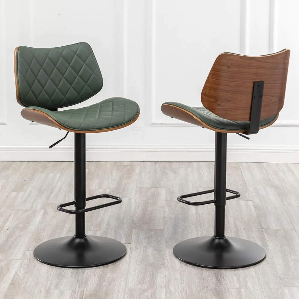 

Bar Stools Set of 2 Mid Century Modern Adjustable Counter Height Green Leather Upholstered 360°Swivel Bar Chairs for Kitchen Is