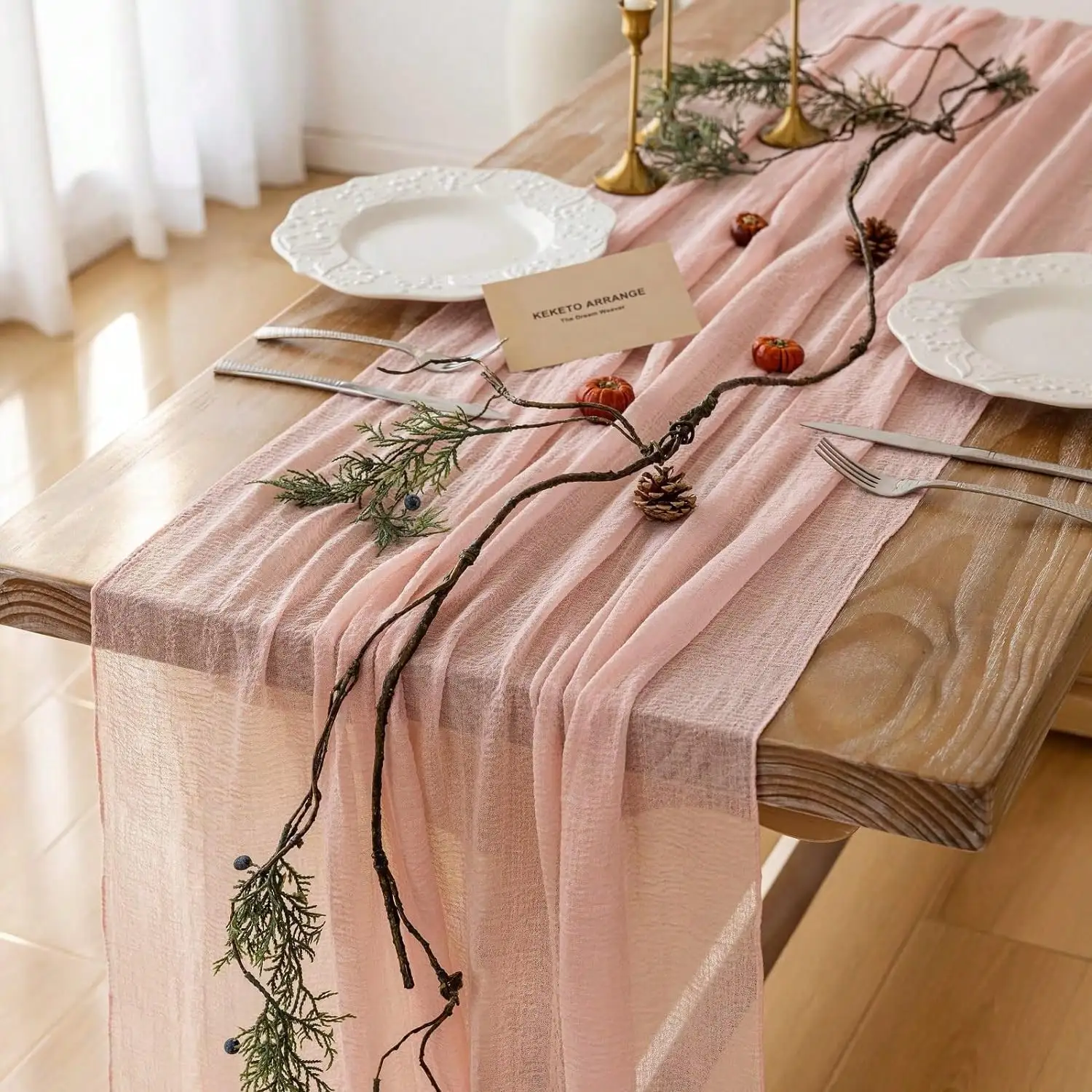 1 piece Fresh Pink Blush Cheese‑Cloth Tablecloth, 31 * 59/118 inches, for wedding and bridal party table decoration