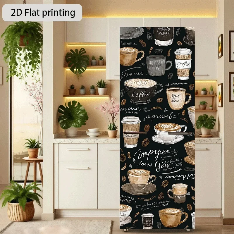 1pc of 2D Flat Printed Refrigerator Sticker, Measuring 60×180 Cm, Featuring a Coffee-Themed Illustration. This Self-Adhesive W