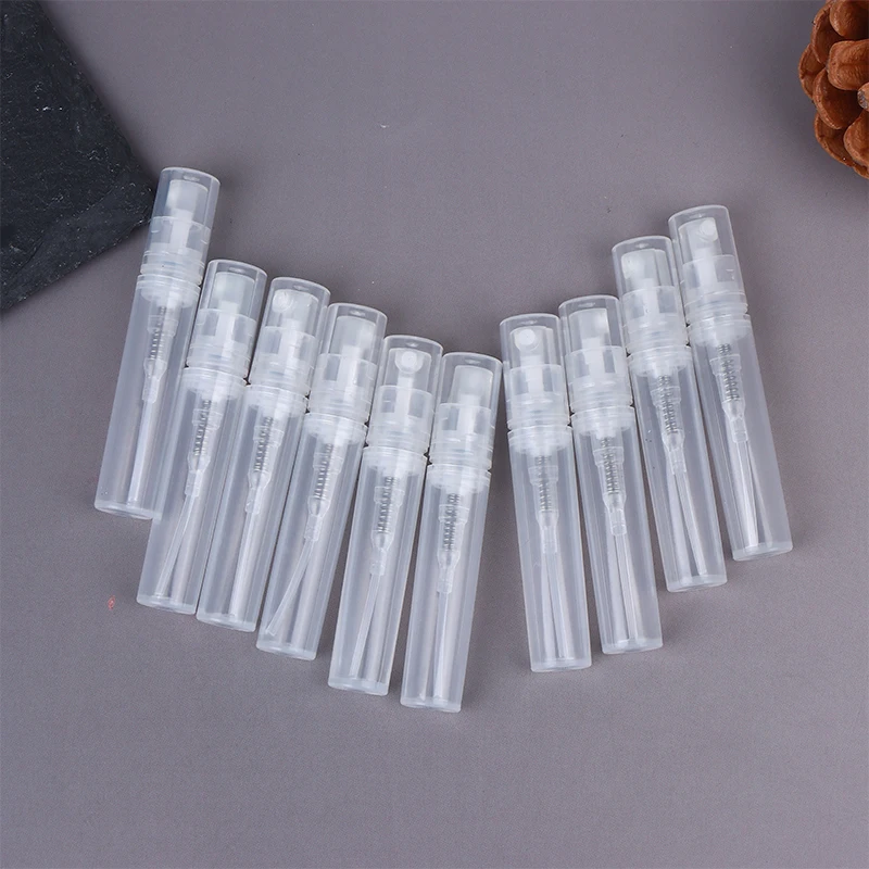 10 قطعة 2/3/5 مللي زجاجة عطر فارغة من البلاستيك الشفاف الصغيرة القابلة لإعادة الملء زجاجة رذاذ حاوية رذاذ النساء زجاجات عطر السفر