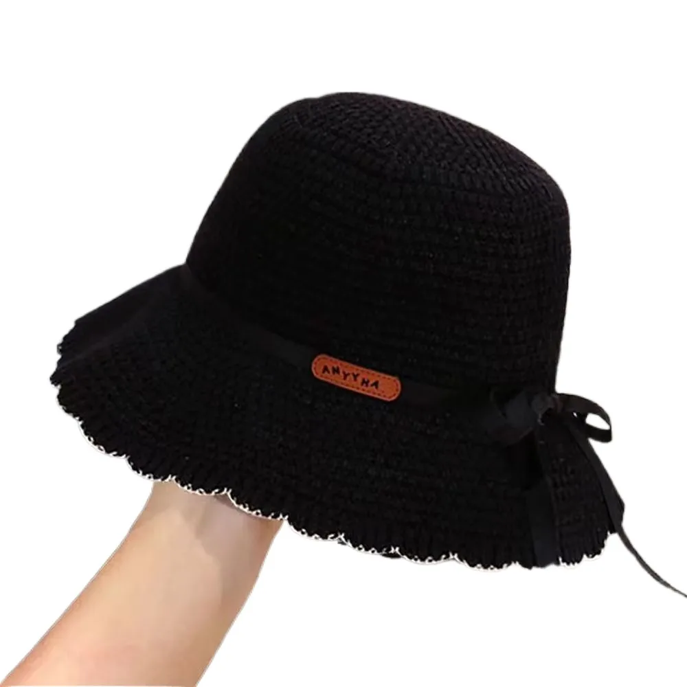 

Thin UV Protection Crochet Bucket Hat Breathable Hollow Women's Basin Cap Ribbon Bow Foldable Summer Sunshade Visors Female