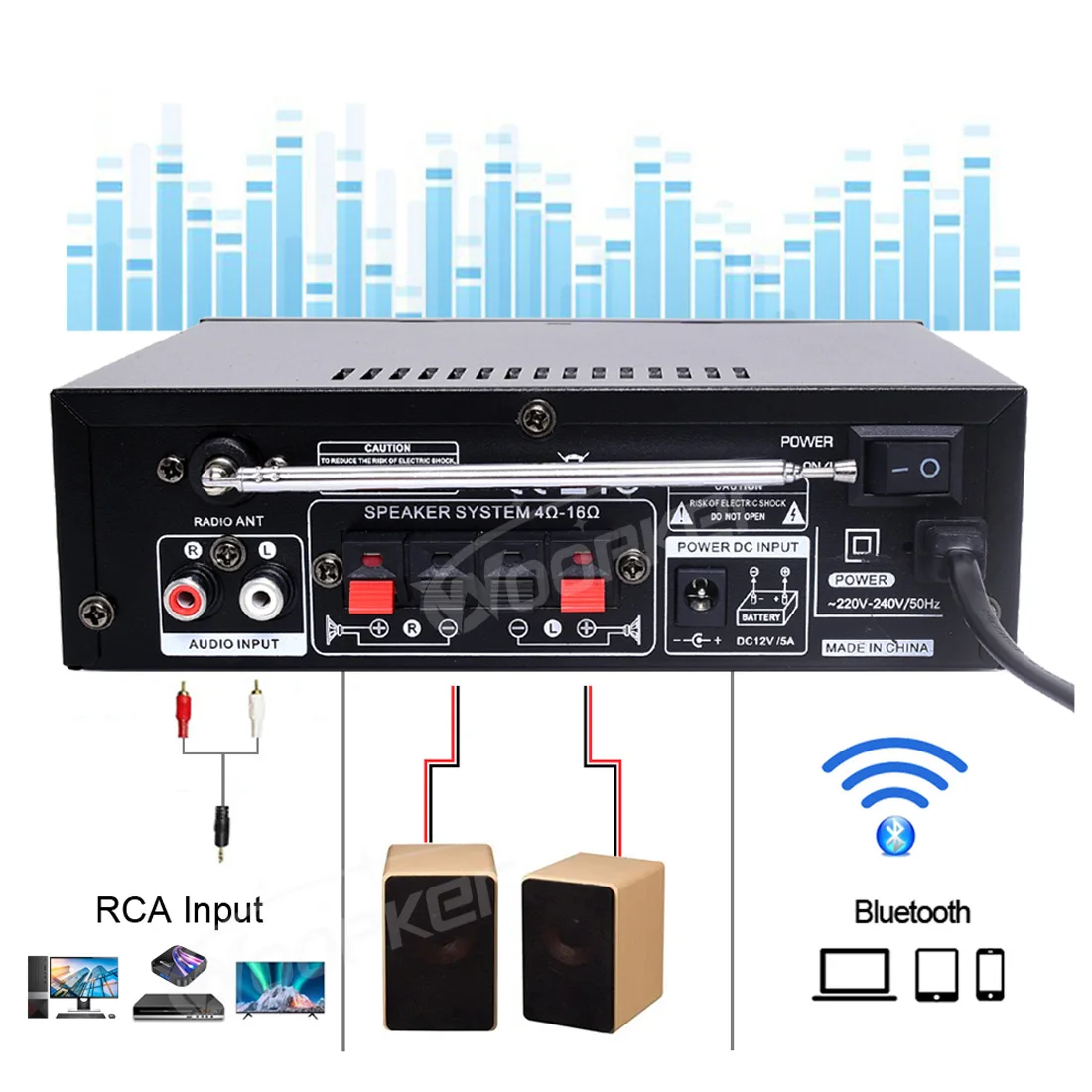 Woopker Power Amplifier BT-298 Pro 2.0 Channel Stereo Bluetooth AMP with Remote Max 800W for Home Theater Speakers Subwoofer