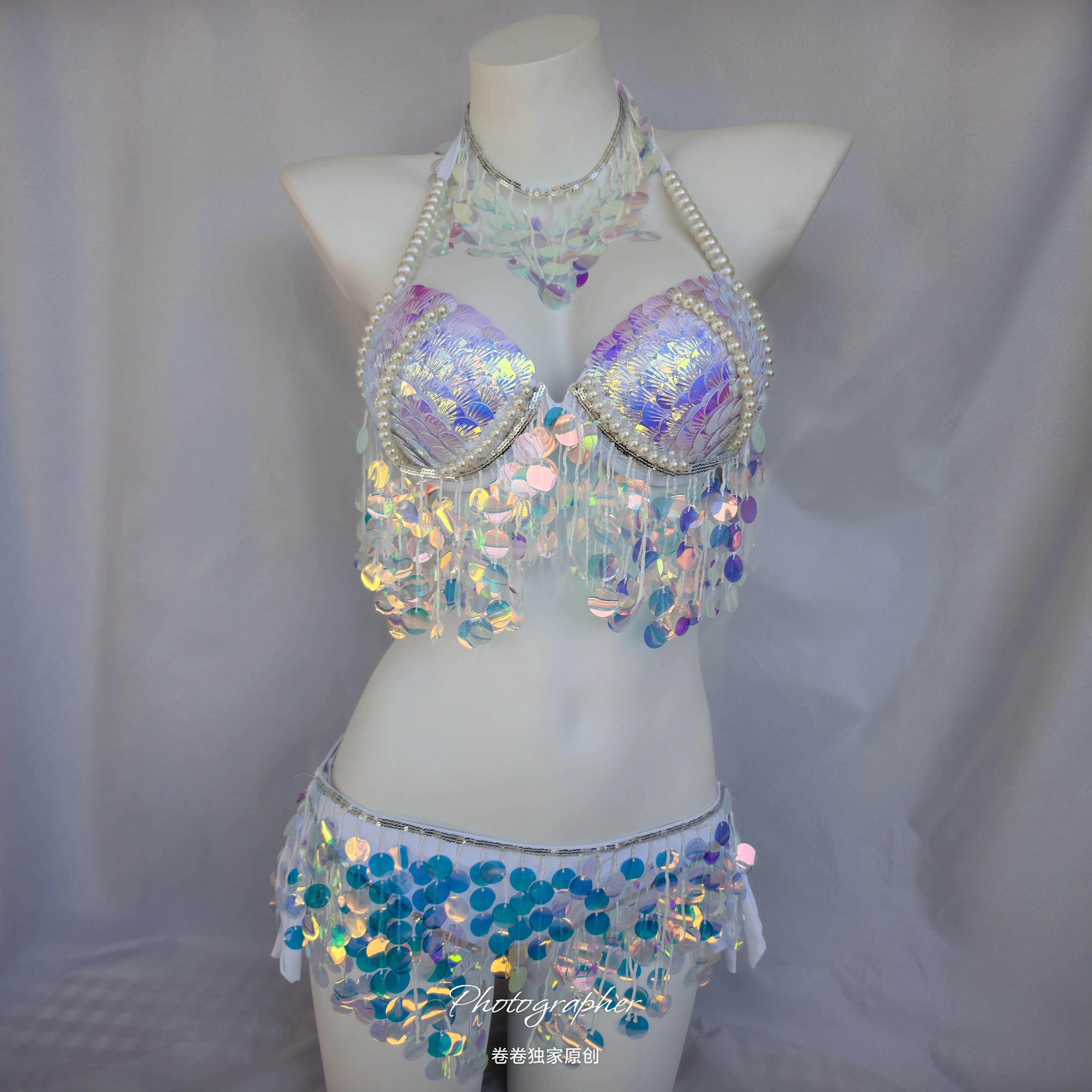 Handmade Performance Wear Sequined Bikini Aquarium Nightclub Women's Team Stage Song-Promotion Costume Bikini