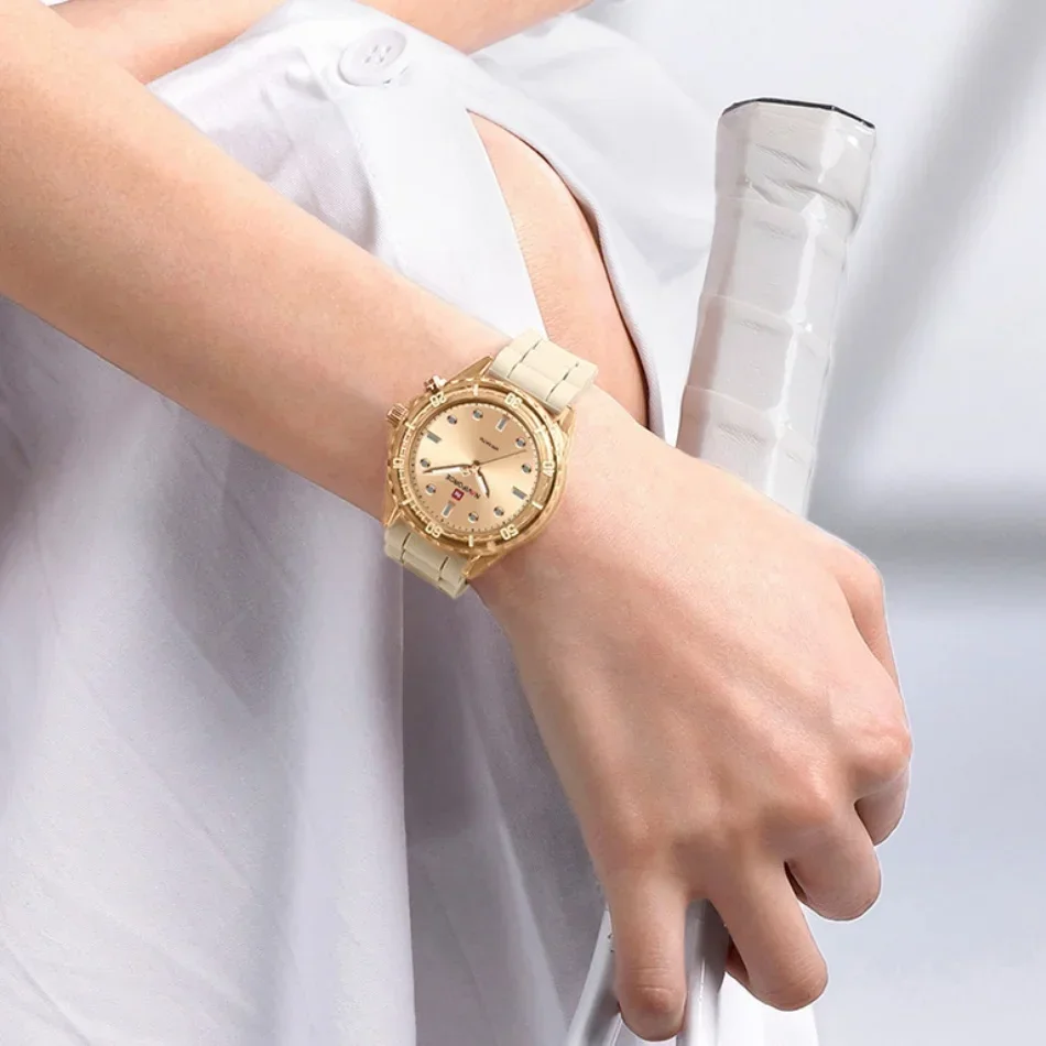 NAVIFORCE NF7115 Lightweight Silicone Women's Quartz Watches Elegant Waterproof Night Light Girls' Business Fashion Watch