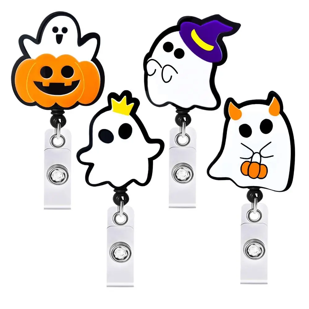 Exhibition Card Retractable Badge Reel ID Card Clips Badge Clip ID Badge Holder Halloween Pumpkin Ghost Easy Pull Buckle