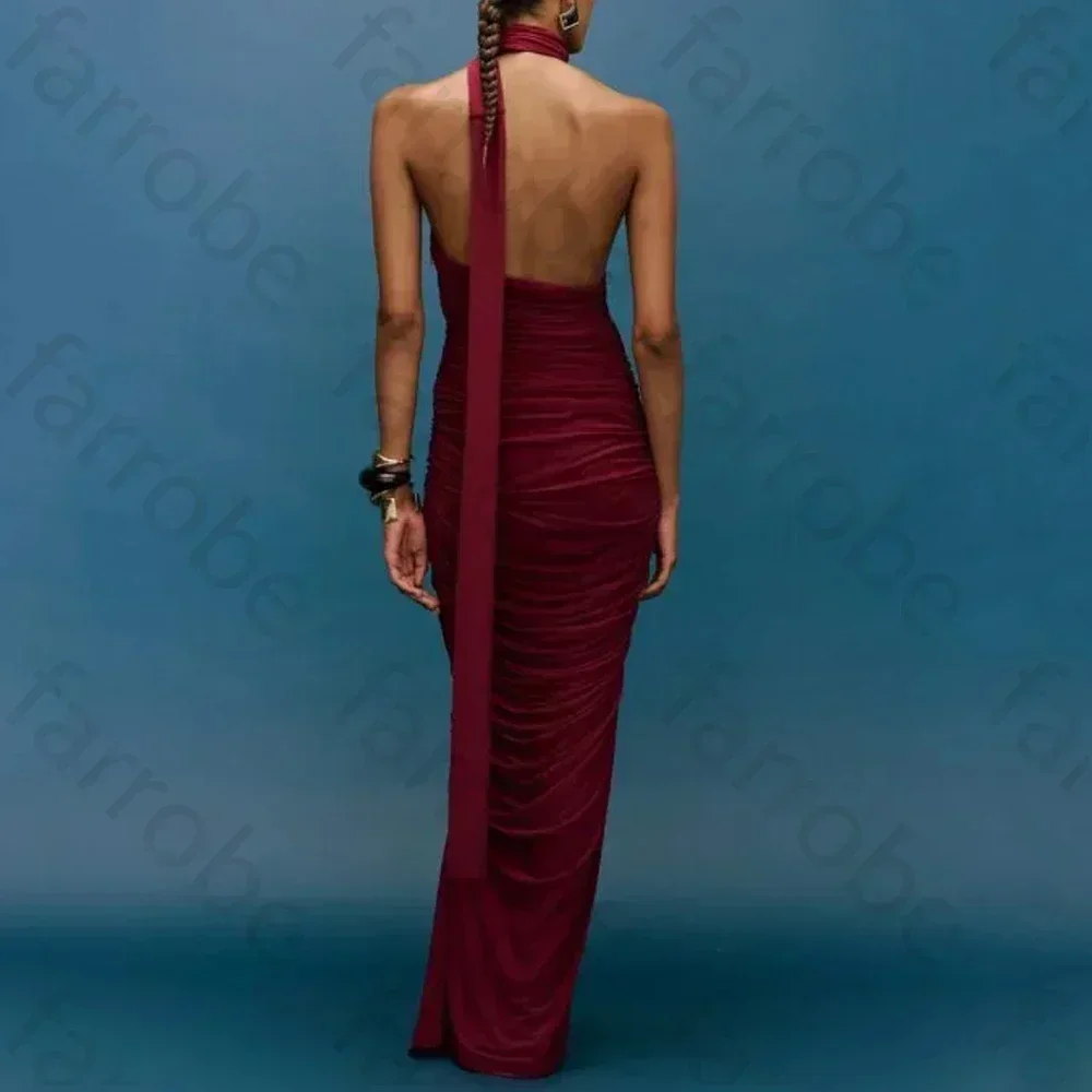 ชุดเดรสยาวแบบพันรอบตัว ไร้แขน ทรงเอไลน์ ดีไซน์หรูหรา สำหรับงานเลี้ยงกลางคืน งานพรอม งานปาร์ตี้  คุณภาพสูง ทันสมัย  รับตัดตามสั่งสำหรับผู้หญิง