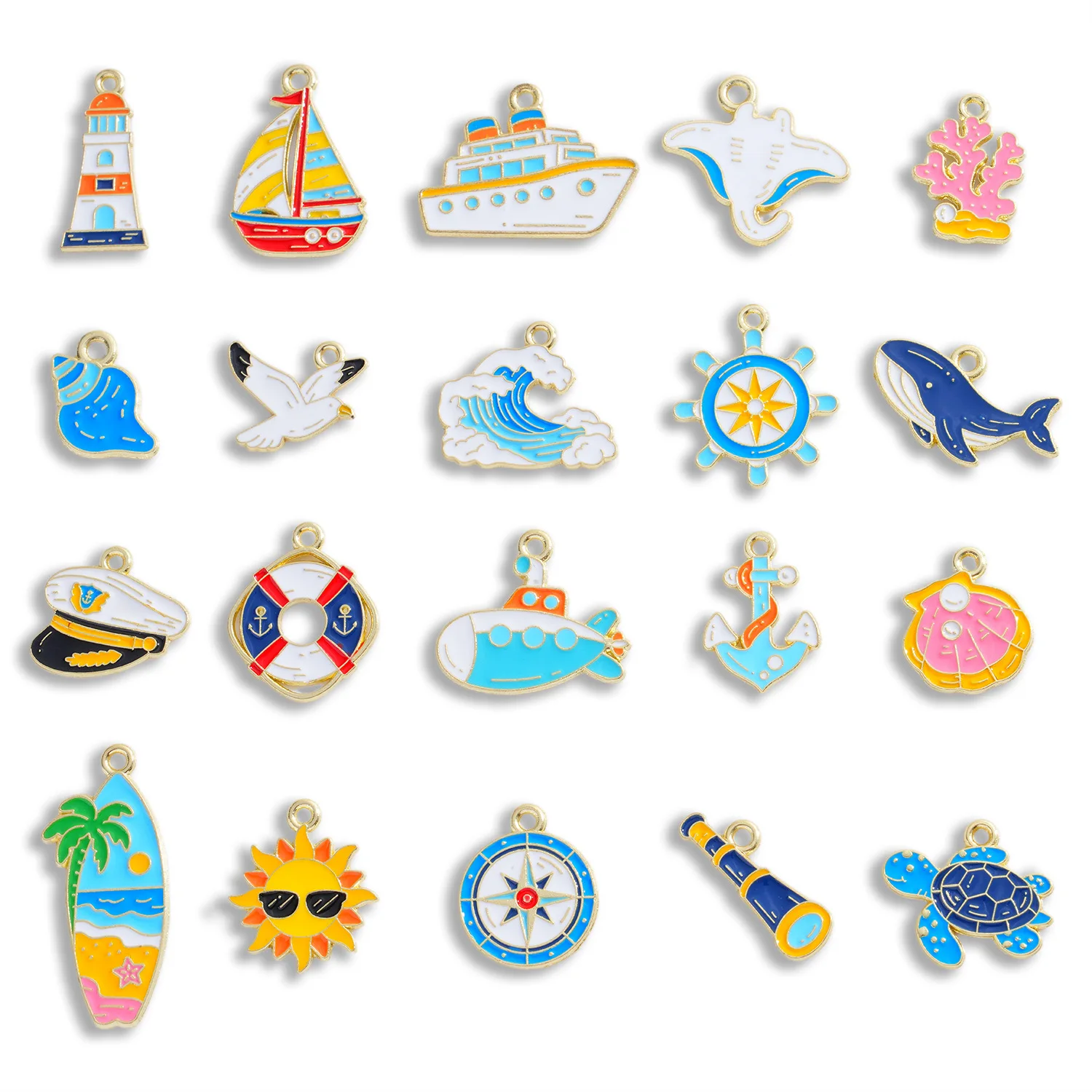 Nautical Ocean Enamel Charms - Alloy Pendants for DIY Jewelry, Cap Chain, Necklace & Keychain Making