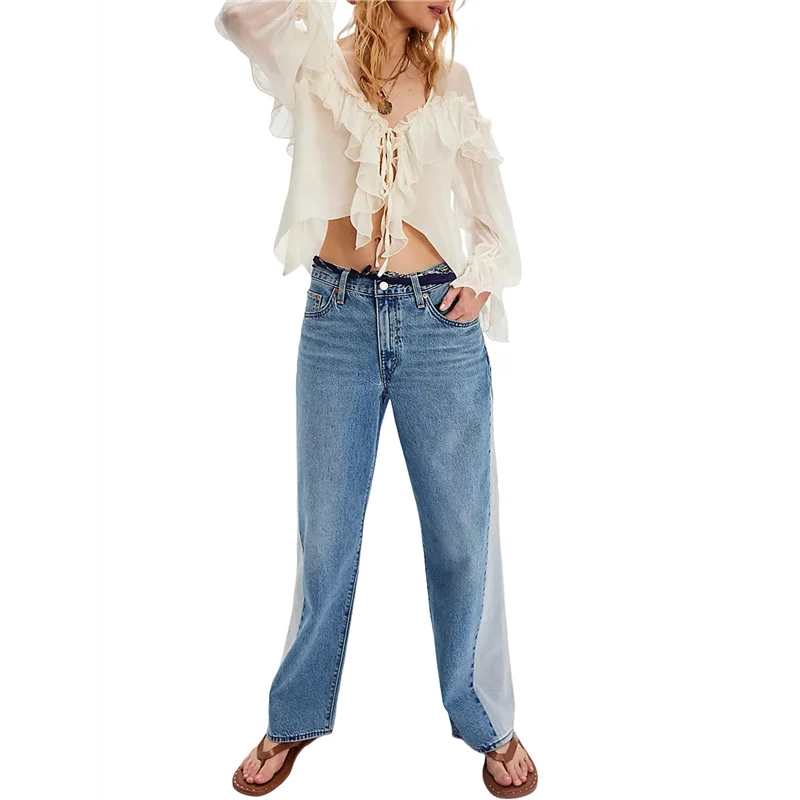 

ASDS-Women's Flowy Front Tie Top Long Sleeve Peplum Lace Trim Chiffon Shirt Sheer V Neck Boho Ruffle Beach Blouse