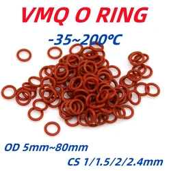 VMQ Kırmızı Silikon O Ring OD 5mm ~ 80mm CS 1/1.5/2/2.4mm Gıda Sınıfı Sızdırmazlık Halkası Su Geçirmez Yalıtımlı Conta
