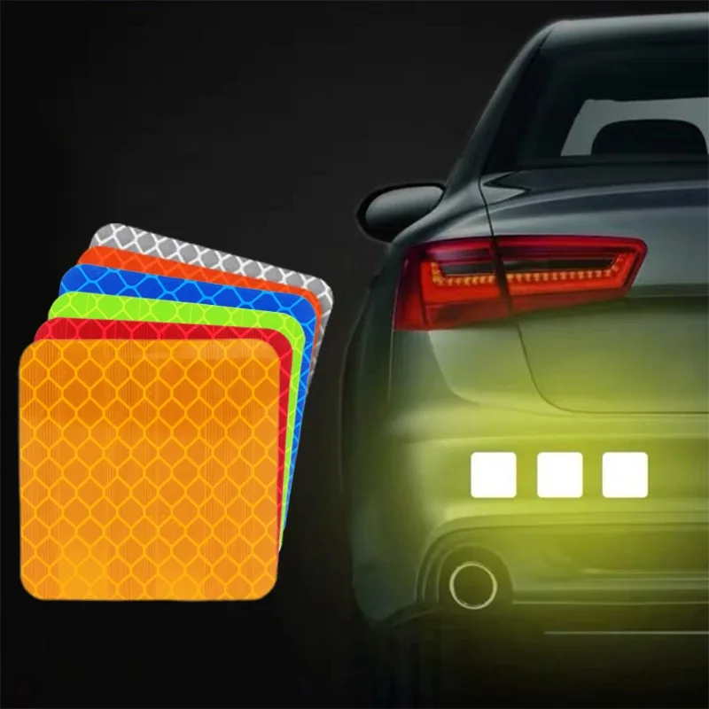 1/50PCS Car Reflective Stickers Square Motorcycle Bicycle Reflective Film Stickers for Electric Vehicles Exterior Accessories