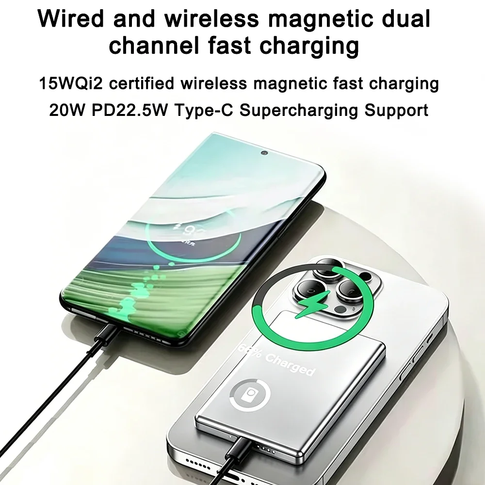 10PCS Powerbank For Iphone Originale Aluminum Alloy Magnetic Fast Charging PD22.5W Portable Charger 10000mAh CCC Qi2 Ultra Thin