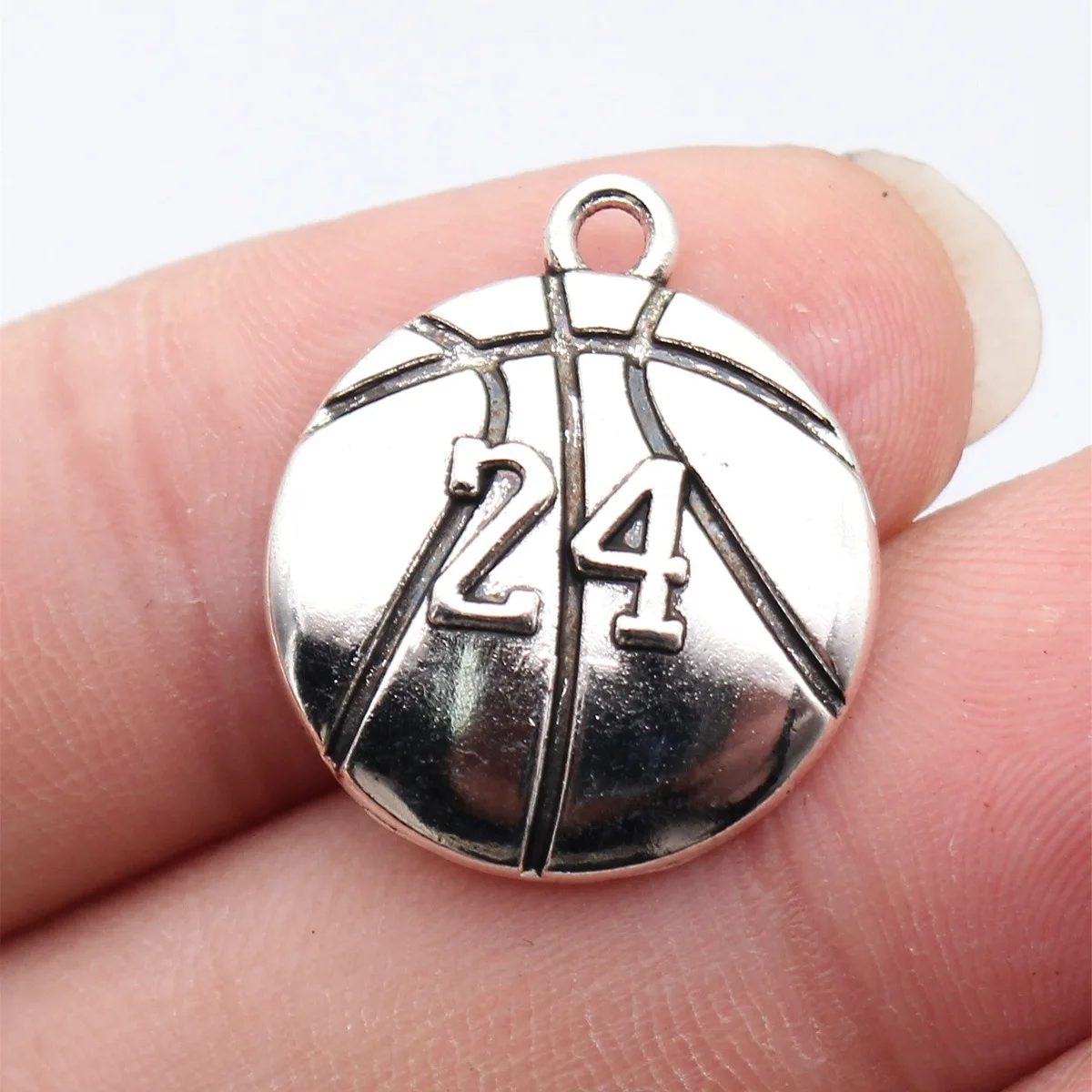 10pcs 23x20mm Antique Silver Color Basketball Charms With Engraved Number 24 Handmade Jewelry Making Accessories