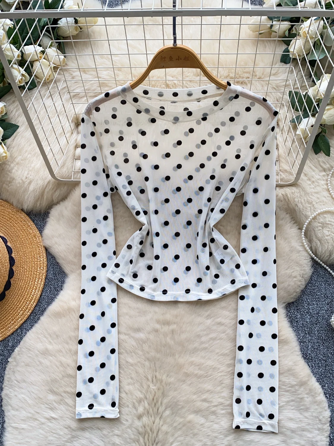 Slim Fit Polka Dot Long Sleeve T-Shirt Women's Commute Style Fashion Design Breathable Comfortable Polyester Fiber Autumn New