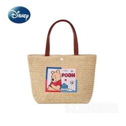 Disney Winnie The Pooh New Women's Straw Bag Luxury Brand Original Women's Handbag Cartoon Cute Beach Bag High Quality