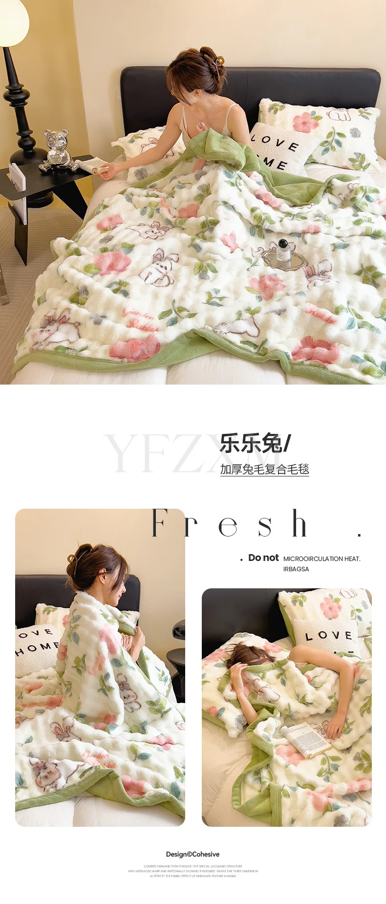 Cute Giant Panda Fluffy Fleece Blanket Fall Winter Thick Warm Faux Rabbit Fur Bed Blanket Plush Sofa Throw Cover Soft Bedspread