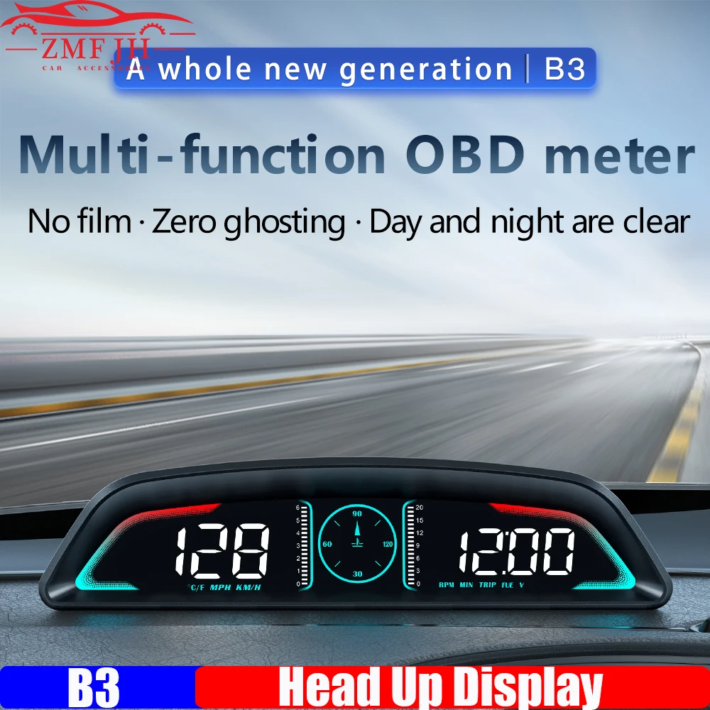 B3 HUD Multifunctional OBD Meter Speed RPM Water Temperature Fuel Consumption Time with Overspeed Voltage Alarm Drive Reminder