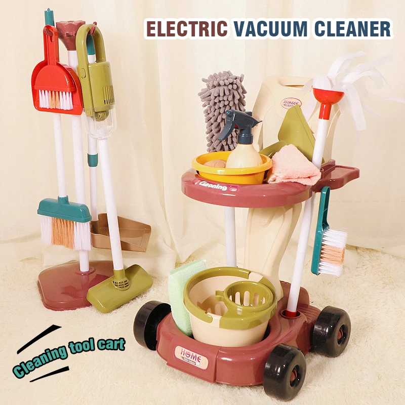 Simulation Cleaning Tool Playset Kids Pretend Play Cleaning Toy Home Vacuum Cleaner for Children Broom Mop House Role Play Toys