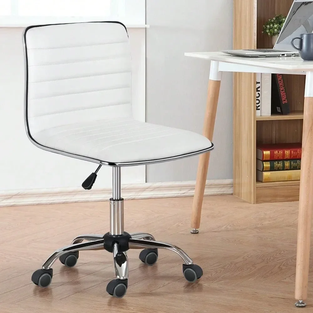 

1PC Armless PU Leather Desk Chair, 18.3 24.2 Adjustable Height Swivel Task Chair With Low Backrest, Computer Home Office Chair