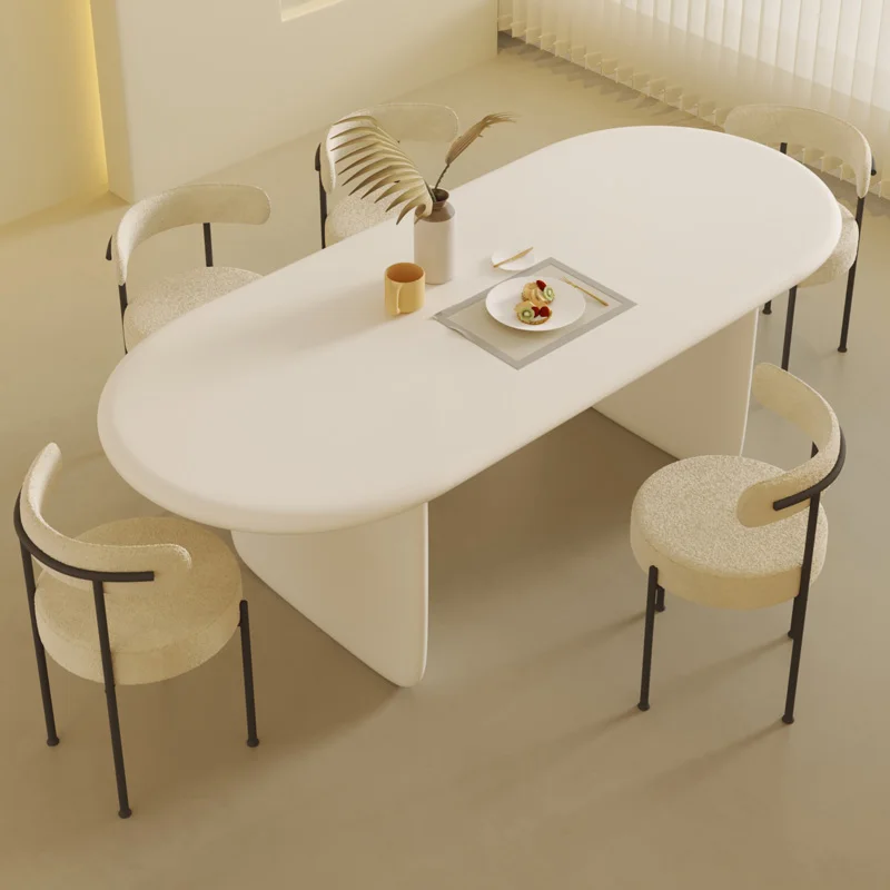 

Home French Cream Style Dining Table Semi-round Island Integrated Vogue Oval Table Stijlvol En Duurzaam Dining Room Furniture