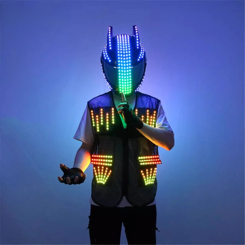 LED Luminous Robot Vest Concert Fluorescent Clothing Bar Party Nihgtclub Dj Bar Stage Performance Helmet Halloween Cosplay Suit