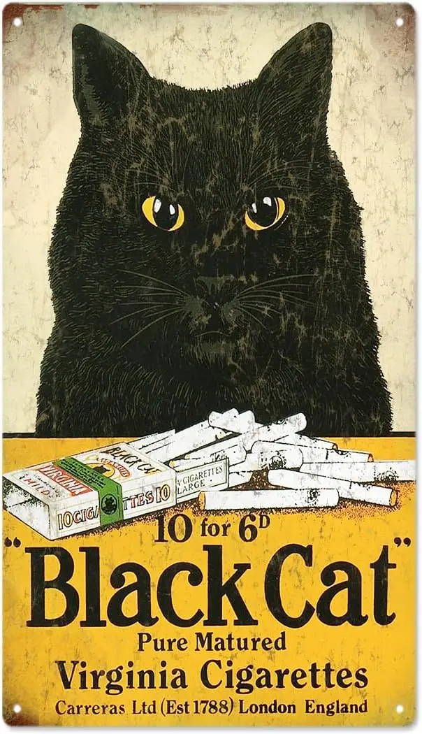 Black Cat Virginia Cigarettes Tobacco Reproduction Sign sign