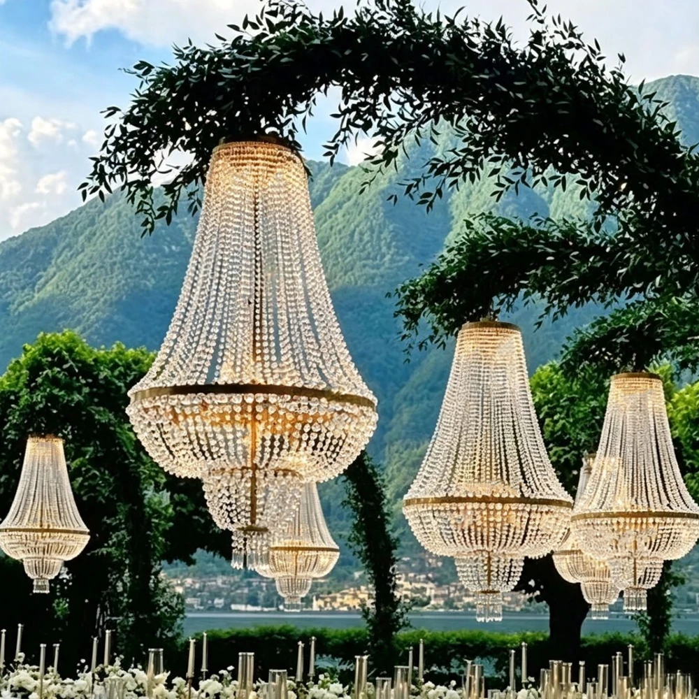 5pcs)Elegant Creative acrylic Crystal Chandelier wireless LED Pendant Light for Wedding Venue Banquet Hall Party Decor