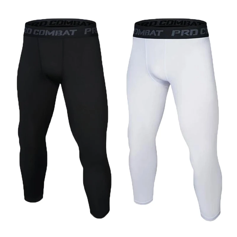 Men's football and basketball leggings, high elasticity training, sports fitness, 7-point leggings, quick drying, breathable