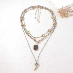 ZAA Trend Women Jewelry Multilayer Link Chains Statement Horn Pendant Necklaces Luxury Prom Party Accessories Charm Girl Gifts