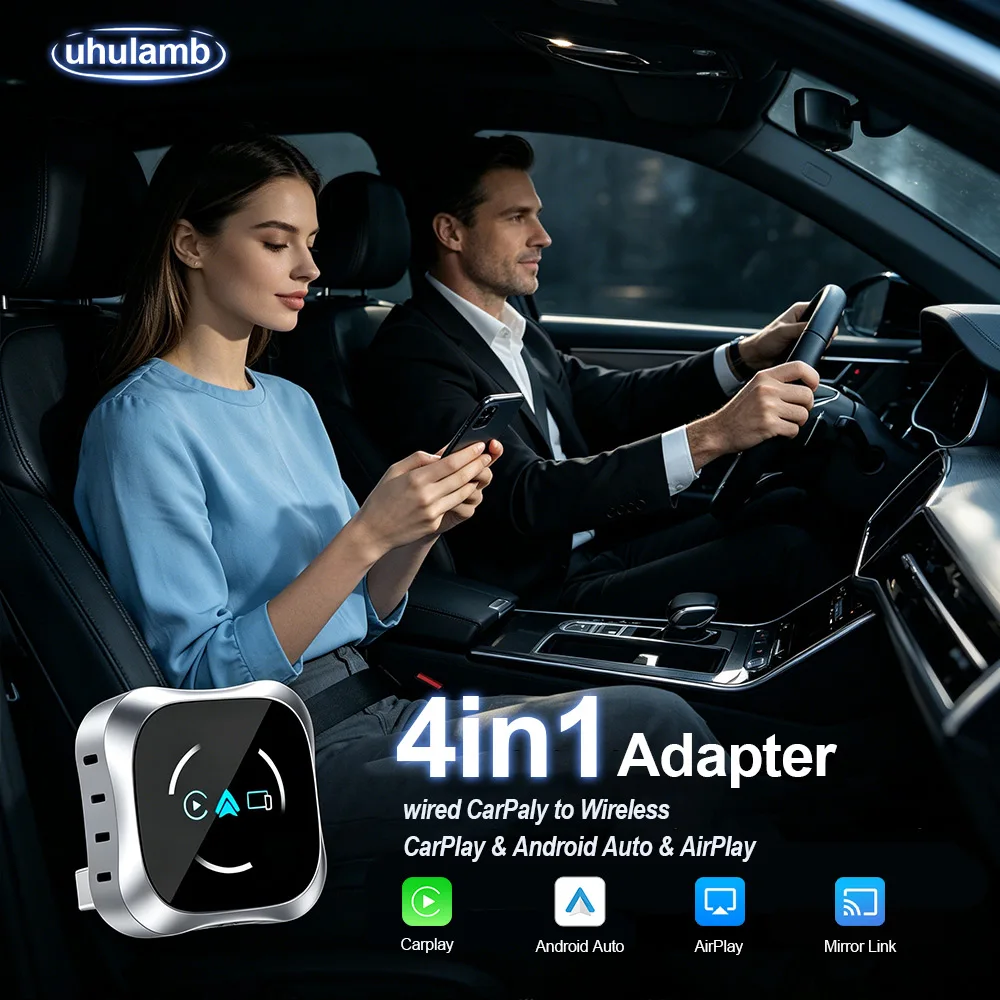 2026 Wireless Carplay Adapter 4in1 Android Auto Connect Airplay Mirror Link Screen USB Plug Play for Apple and Android CarPlay