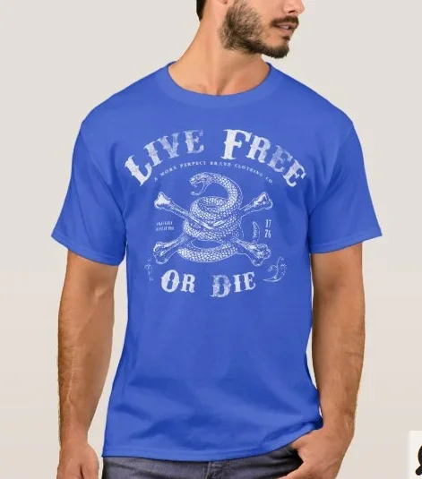 Live Free or Die. Retro Snake Crossbones 2nd Amendment T-Shirt 100% Cotton O-Neck Short Sleeve Summer Casual Mens T-shirt