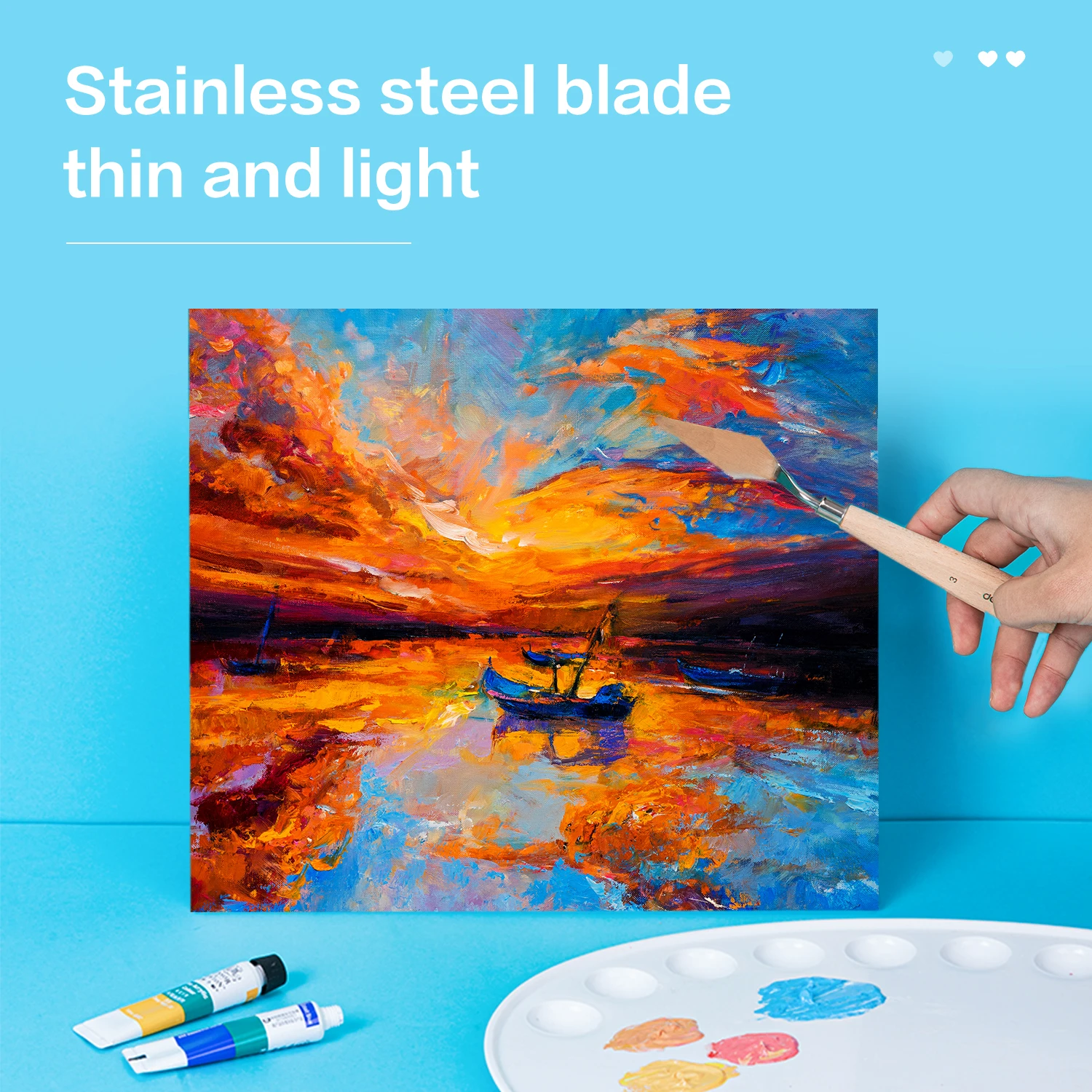 Deli 73902-3 Paint Knife Art Scraper No.3 Flat Head Gouache Oil Painting Knife Stainless Steel Cutter Head 500pcs Per Carton Set