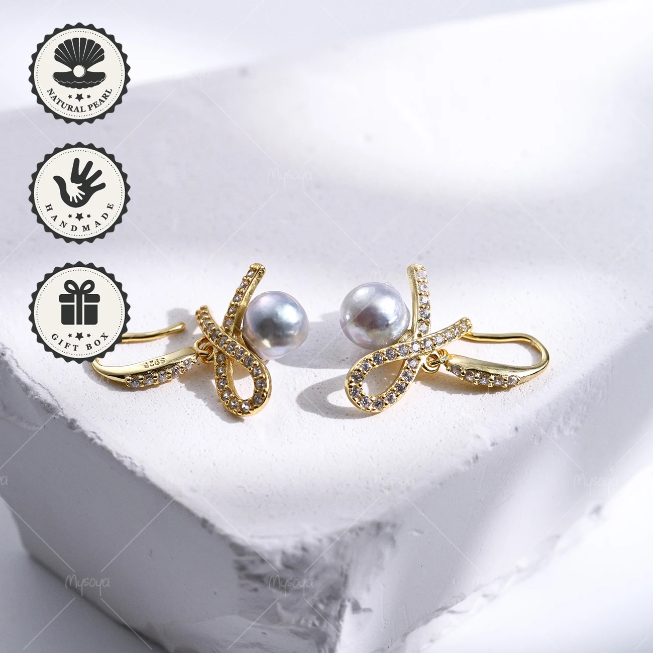 

Серьги-гвоздики MYSOYA с жемчугом Акойя 6,5-7 мм, сине-серые, в форме барокко, золотистые, из серебра S925, в подарочной коробке, подарок на день рождения, подарок на День святого Валентина