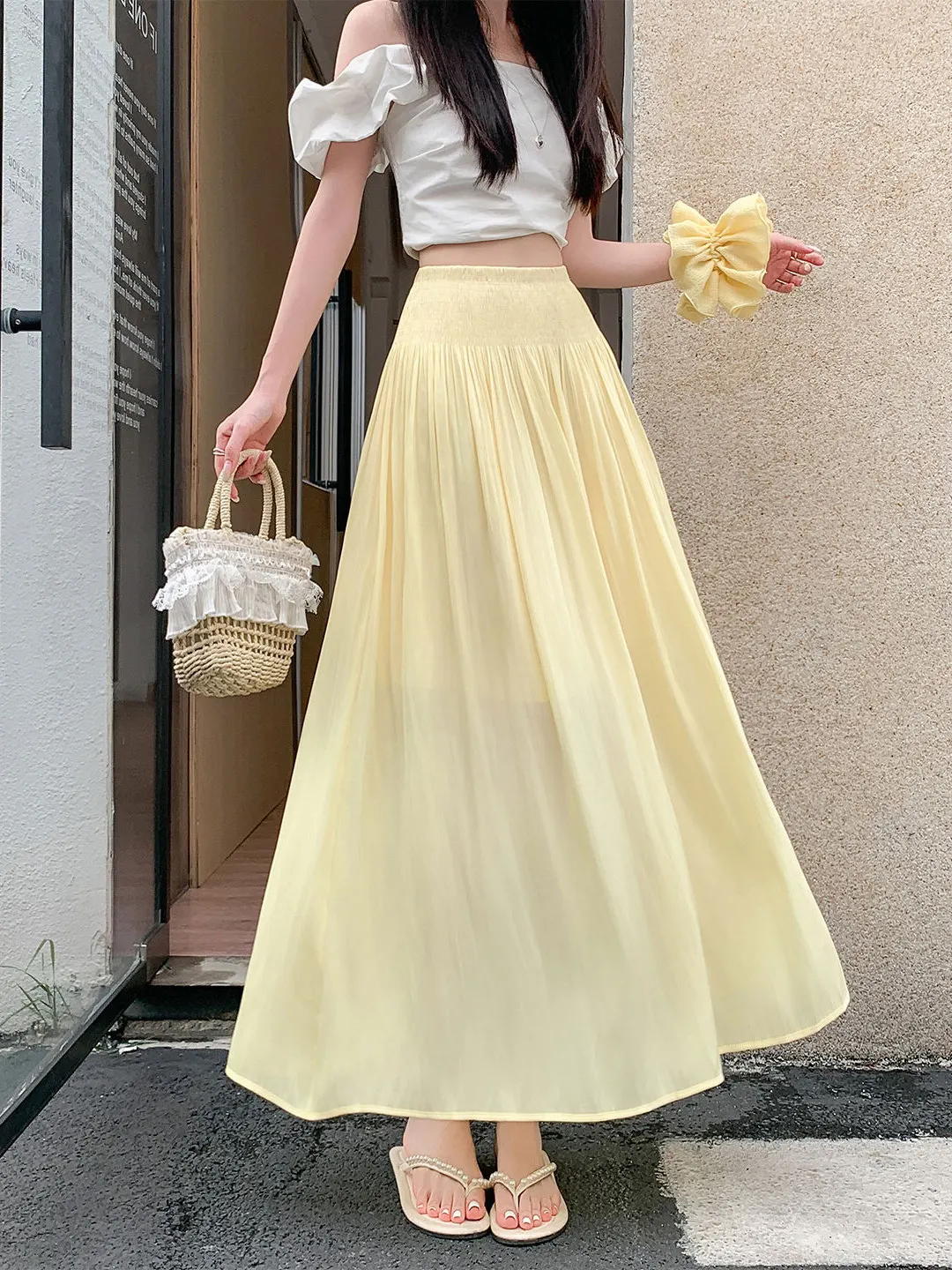 

Slimming High Waist A-Line Skirt Gentle Wind Small Size 2026 New Style Summer Thin Fabric Women's Fashion Korean Version