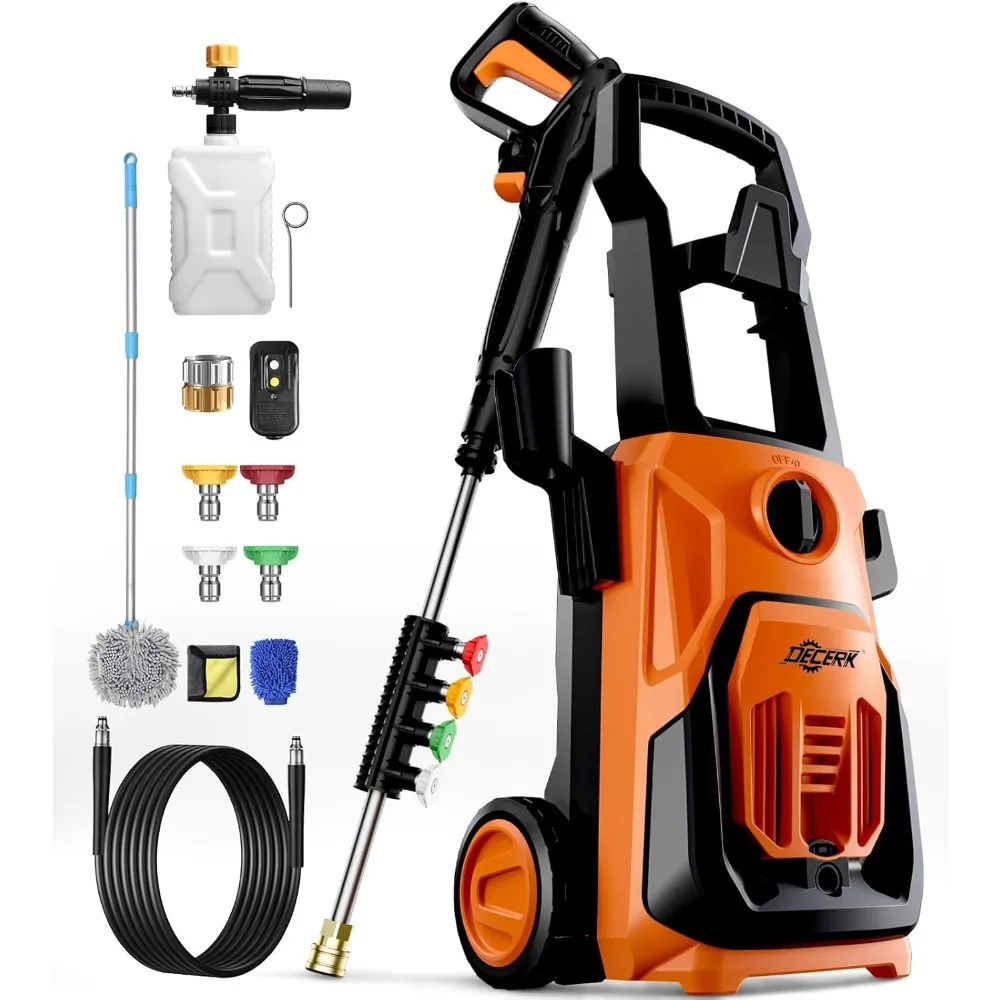 

Electric Pressure Washer - DECERK Power Washer with 55 FT Total Length, 5000 PSI Max 1.45 GPM, 4 Nozzles & Foam Cannon, Small Po