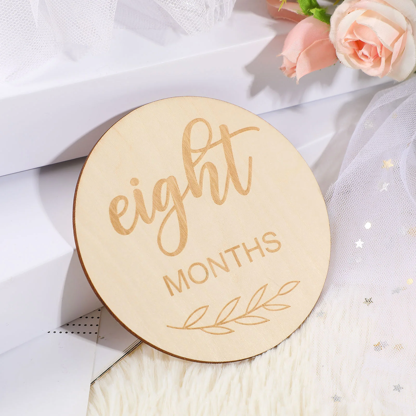 Photograph Wood Chips Baby Milestone Cards Photography Props Wooden Monthly Circles Customizable Discs Emblems