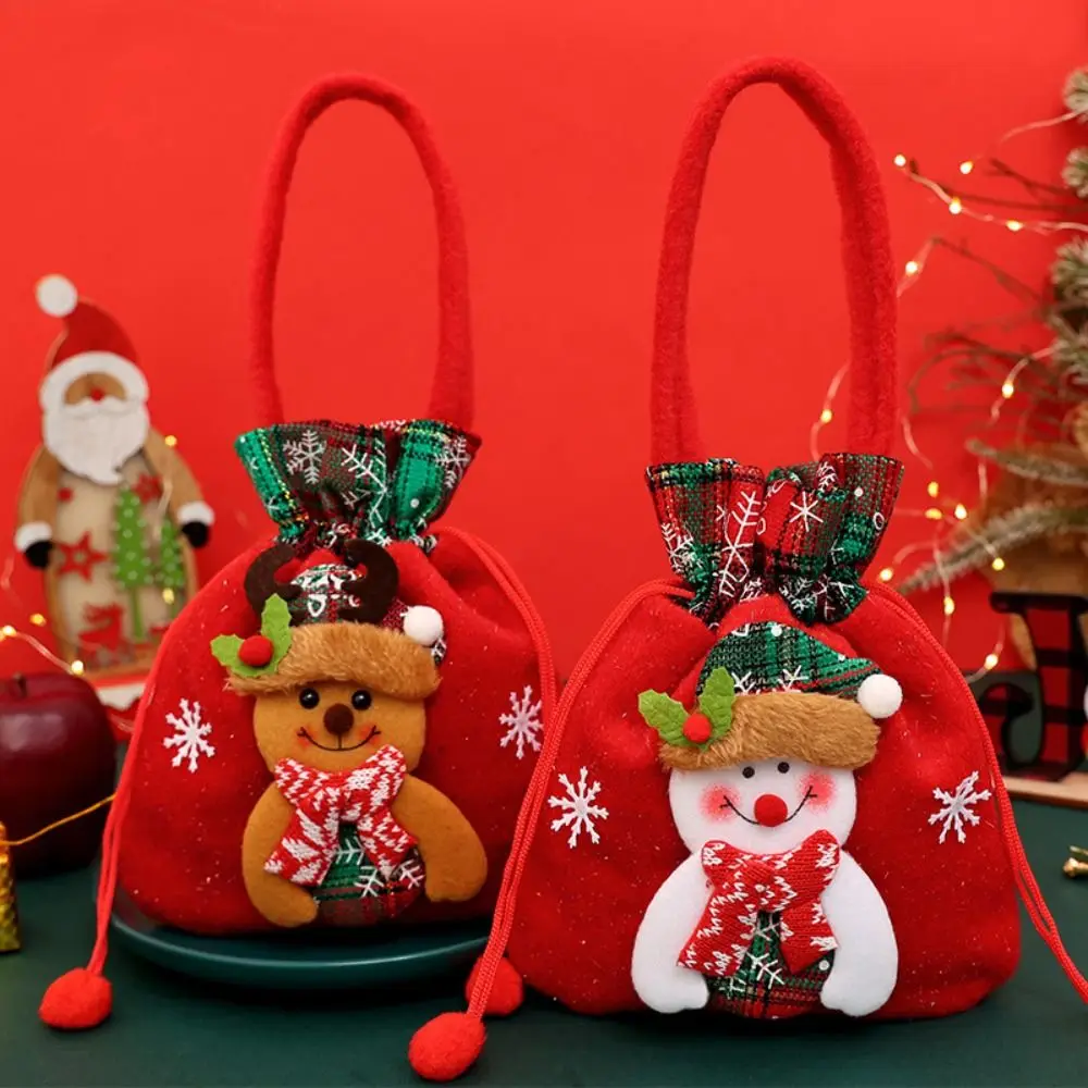 High Quality Adorable Elk Doll Christmas Gift Bag Santa Claus Cute Snowman Candy Tote Bag Durable Soft Holiday Gift Bag Xmas