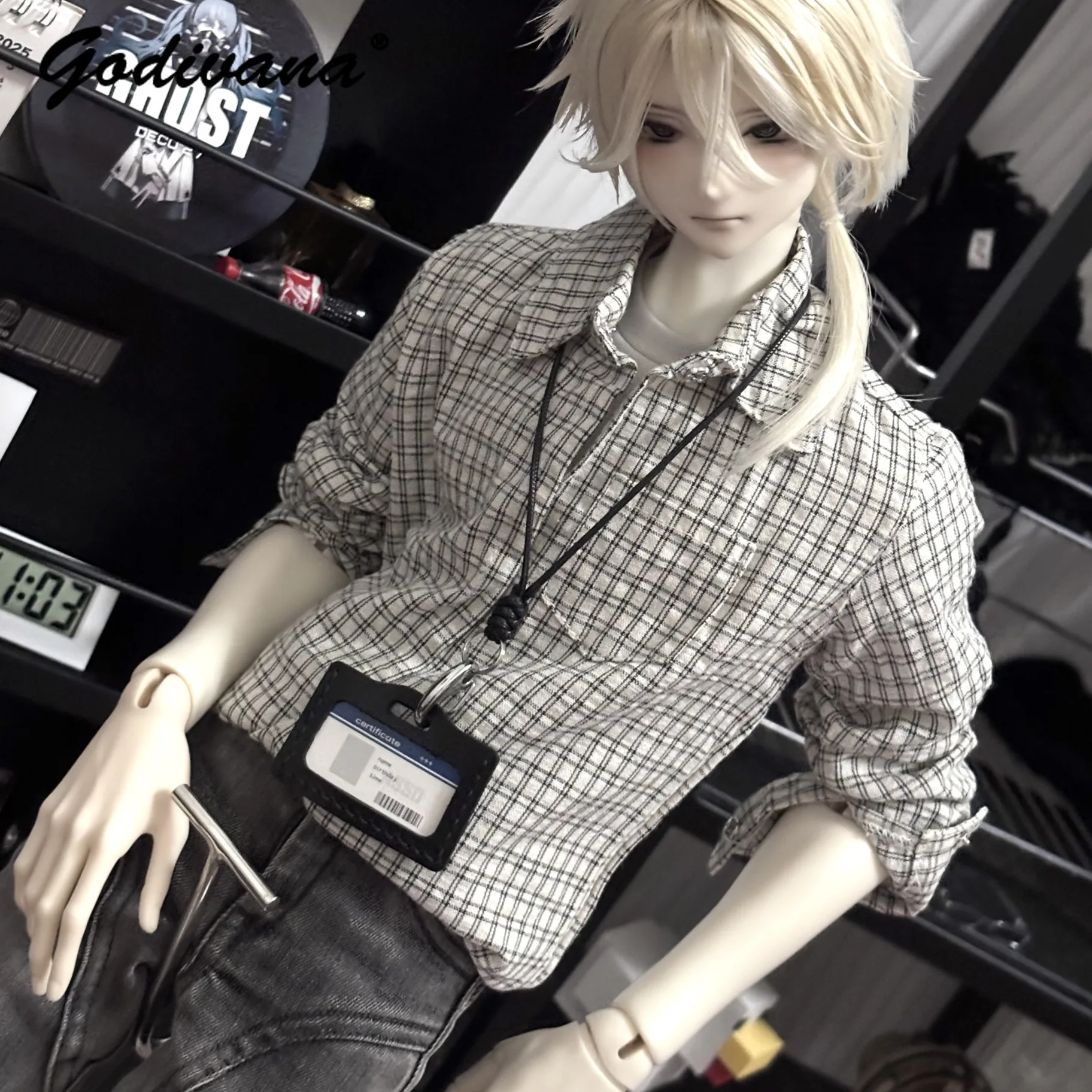 1/4 70 Uncle BJD Doll Clothes Versatile Basic Plaid Shirt Loose Oversized Lapel Blouse Casual Preppy Style Doll Top Clothes