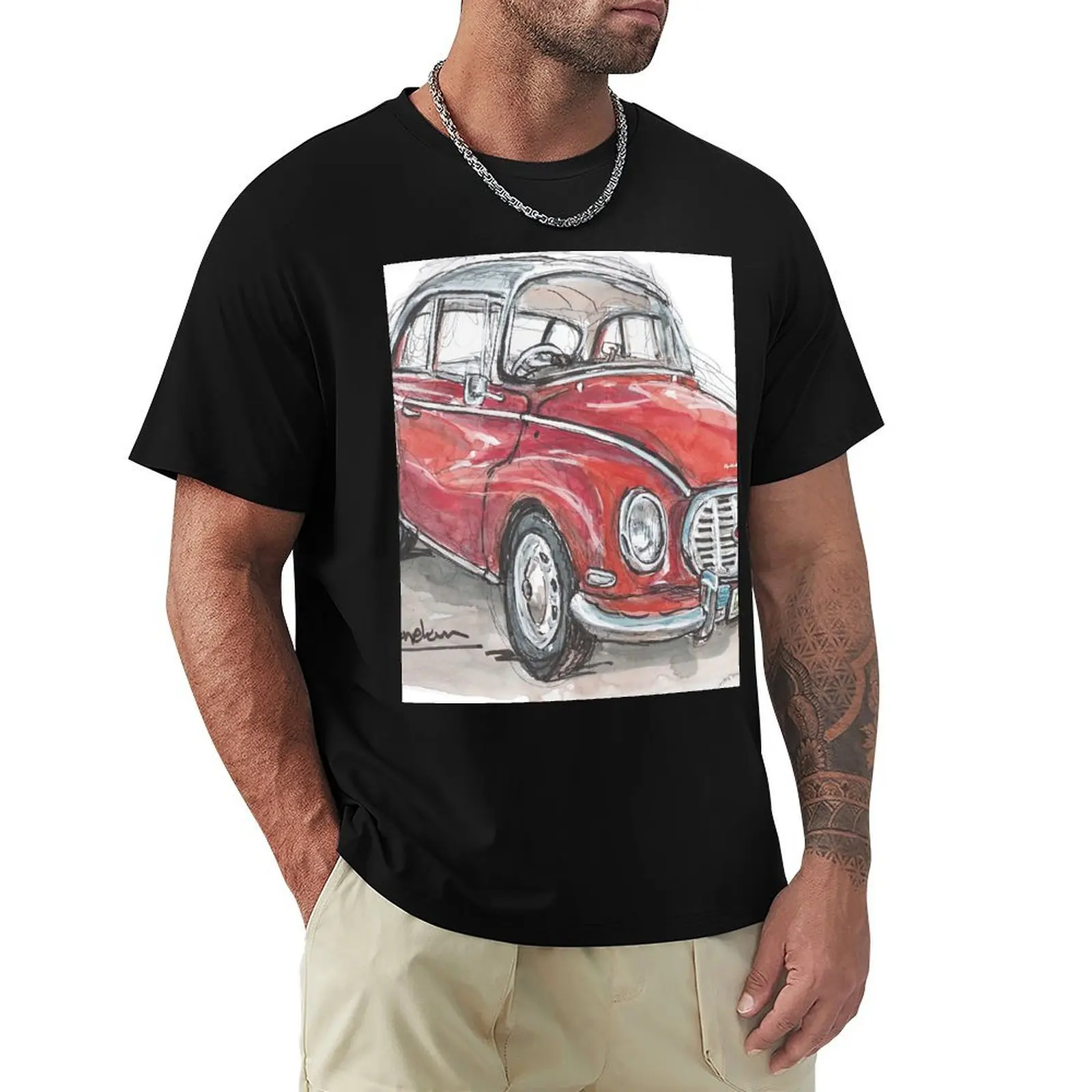 DKW/Auto Union en camiseta roja, camiseta informal para vacaciones de verano
