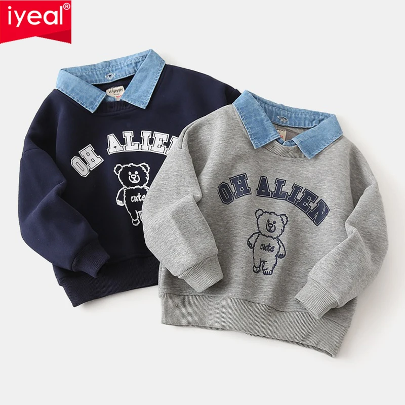 IYEAL Kids Jongens Afneembare Kraag Modieus Sweatshirt Kinderen Jongens Uitloper Jassen Herfst Mode Warme Fleece Jassen