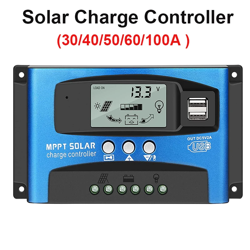 Solar Charge Controller Dual USB LCD Display 12V 24V Auto Solar Cell Panel Charger Regulator With Load MPPT 30/40/50/60/100A