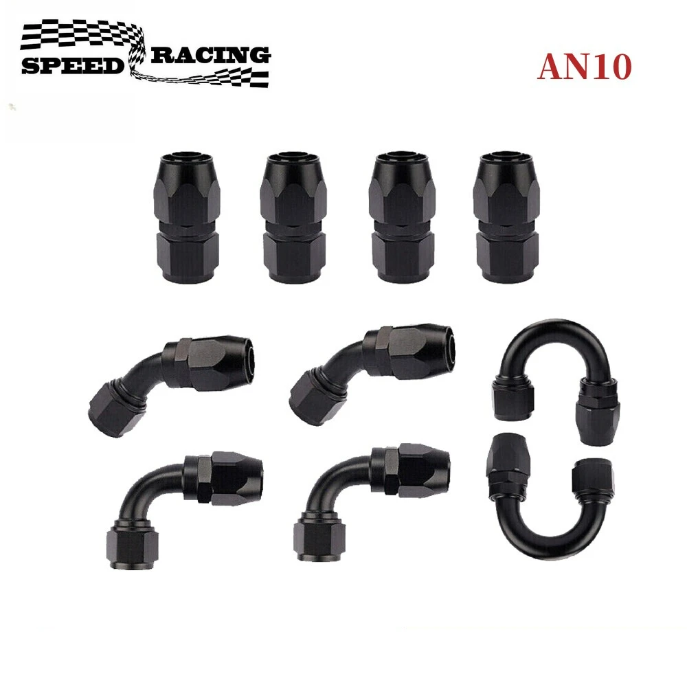 10PCS 10AN/6AN CPE Swivel Fuel Oil Gas Hose End Fitting Adapter Kit 0 45 90 180 Black/Red-Blue