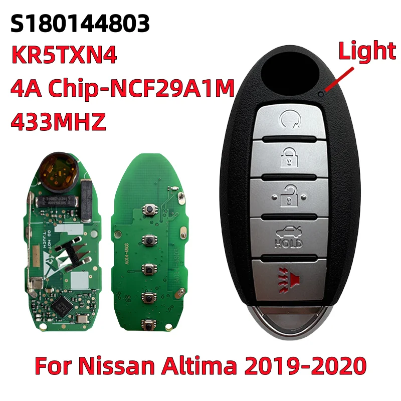 

S180144803 KR5TXN4 для Nissan Altima 2019-2020 4A чип NCF29A1M 433,92 МГц дистанционный смарт-брелок для автомобиля 4 + 1 кнопки